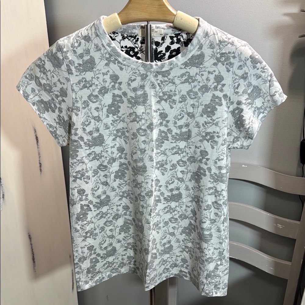 rag & bone Floral Tee Medium Organic Cotton Crewneck Black White Designer Top